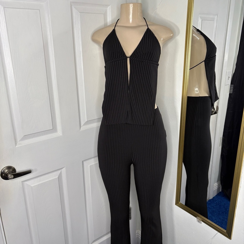 Black Halter Top & Flare Pants Set